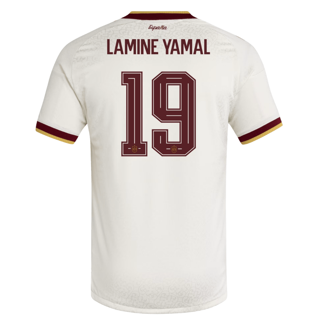 Versão do Jogador LAMINE YAMAL #19 Espanha Fora Copa do Mundo Futebol Camisas 2026 Branco