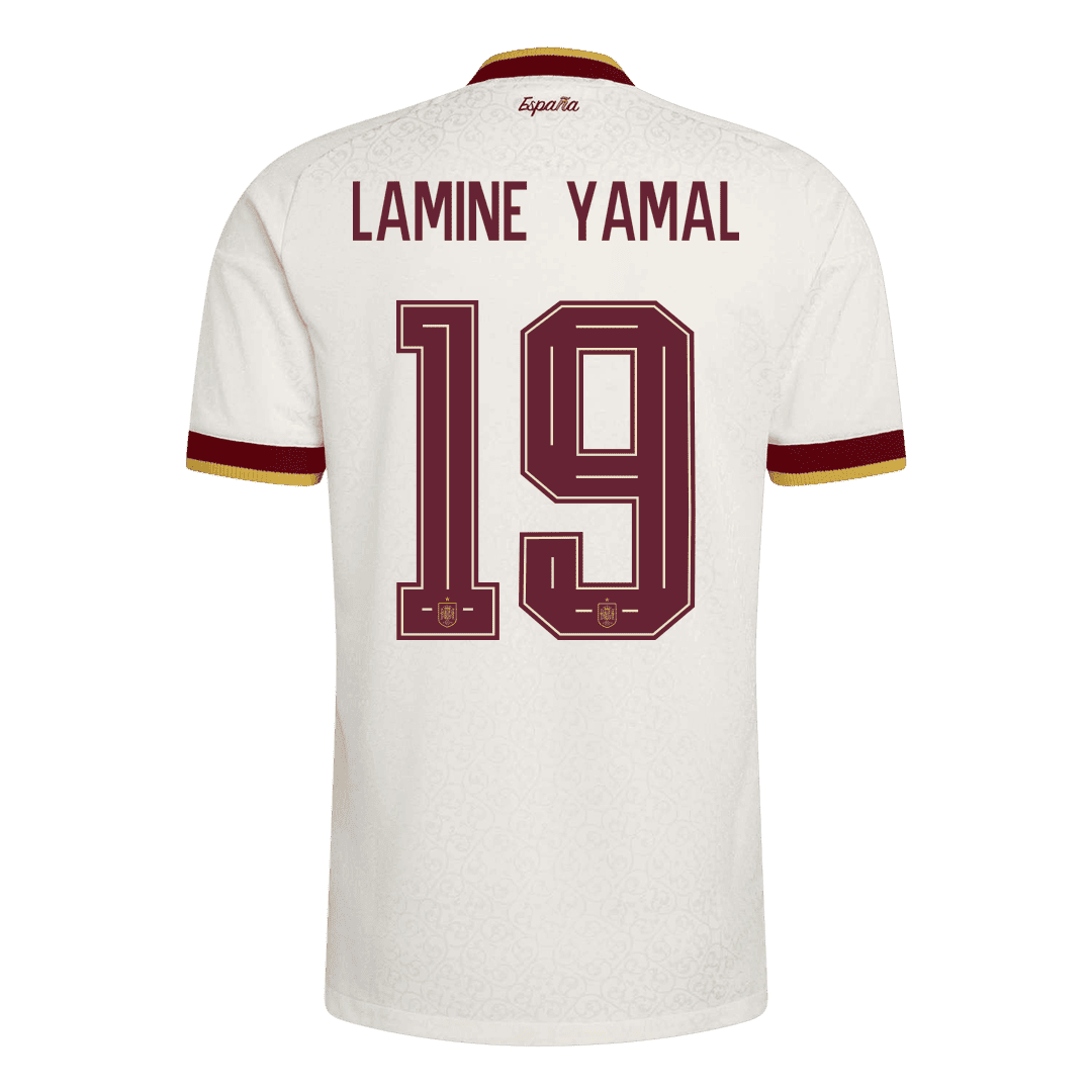 Versão do Jogador LAMINE YAMAL #19 Spain Fora Copa do Mundo Futebol Camisas 2026 Branco