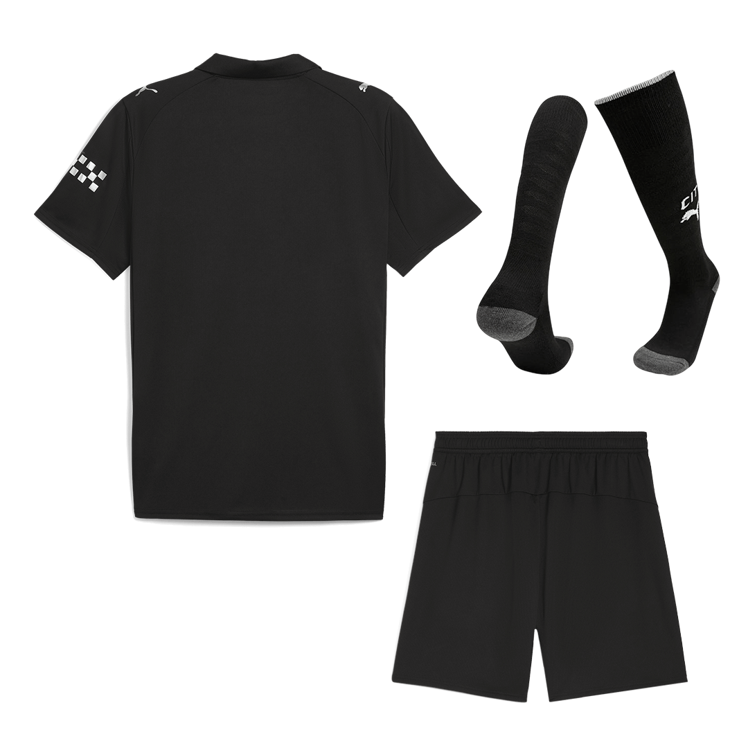 Manchester City Fora Camisa Conjunto(Camisa+Calções+Meias) 2025/26 Preto