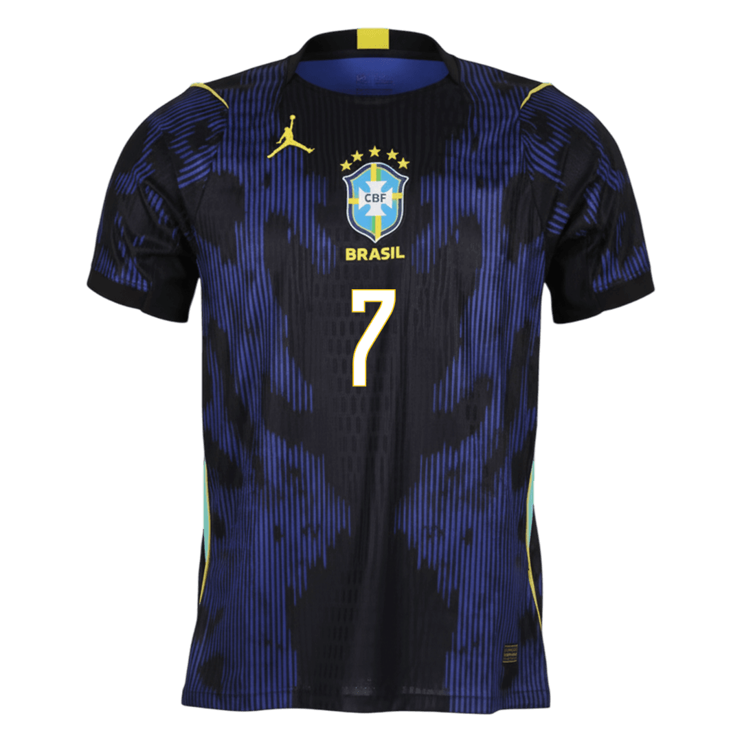 Versão do Jogador VINI JR. #7 Brazil Fora Copa do Mundo Futebol Camisas 2026 Marinha - camisola de futebol para