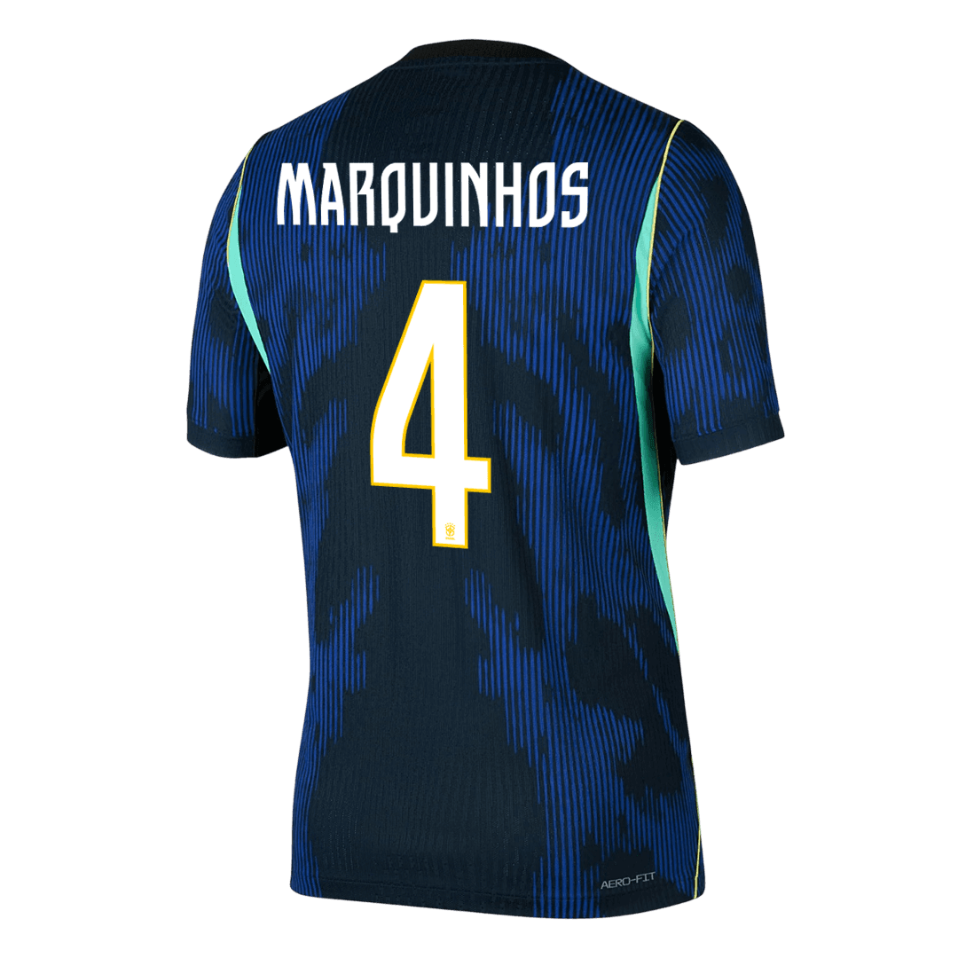 Versão do Jogador MARQUINHOS #4 Brasil Fora Copa do Mundo Futebol Camisas 2026 Marinha