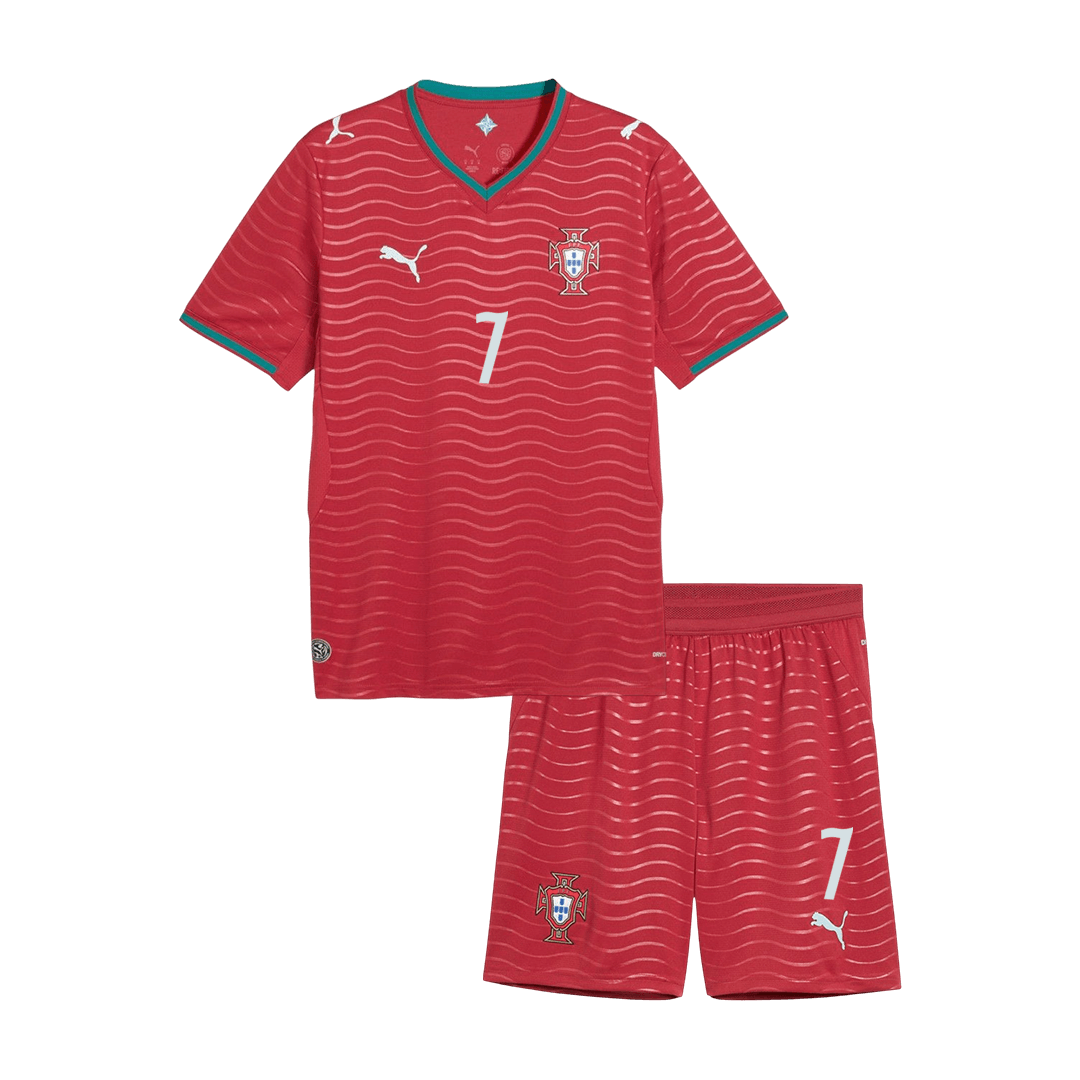 RONALDO #7 Portugal Infantil Casa Copa do Mundo Conjunto(Camisa+Calção) 2026 Vermelho