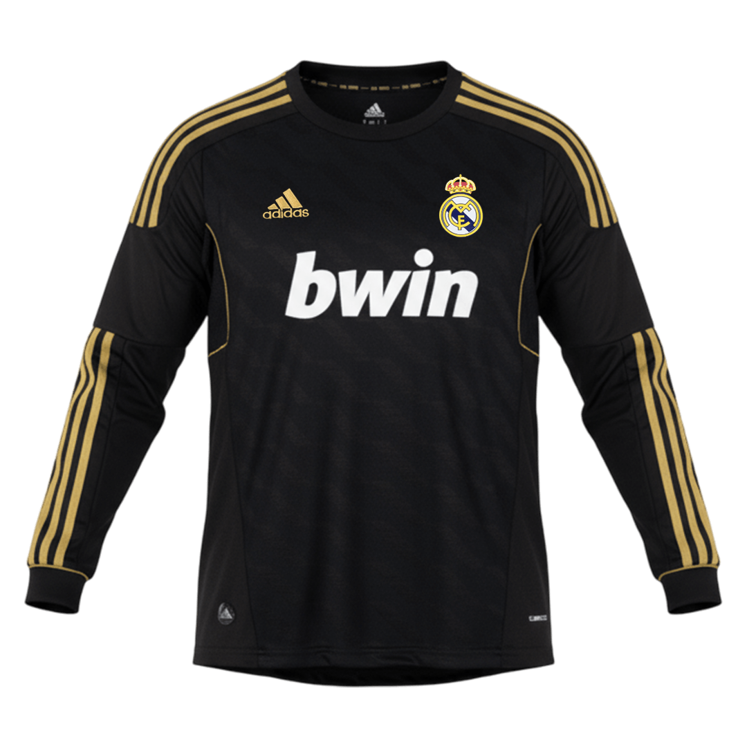 Retrô Real Madrid Fora Manga Longa Camisa 2011/12 Preto camisola de futebol 2025/26