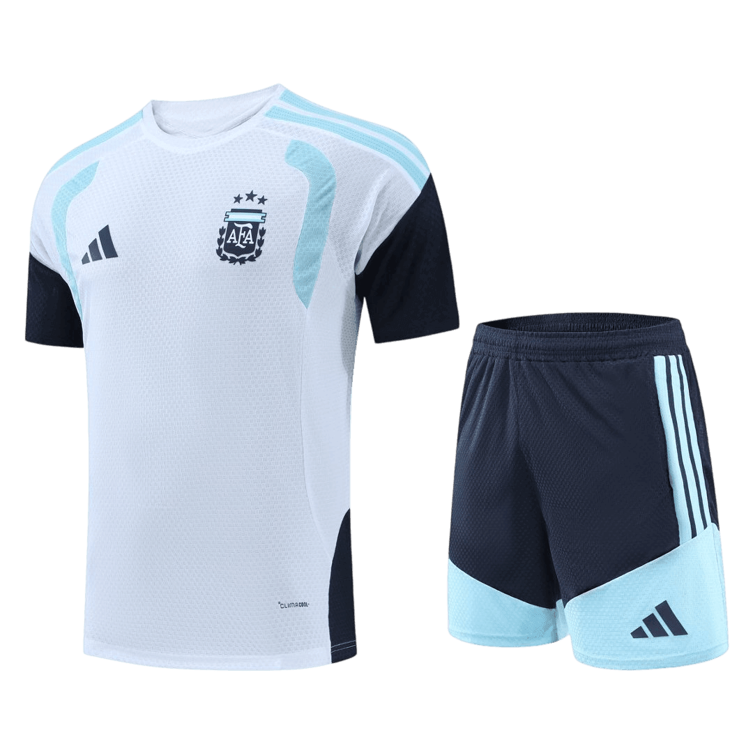 Versão Do Jogador Argentina Copa do Mundo Camisa Conjunto(Camisa+Calções) 2026 Branco