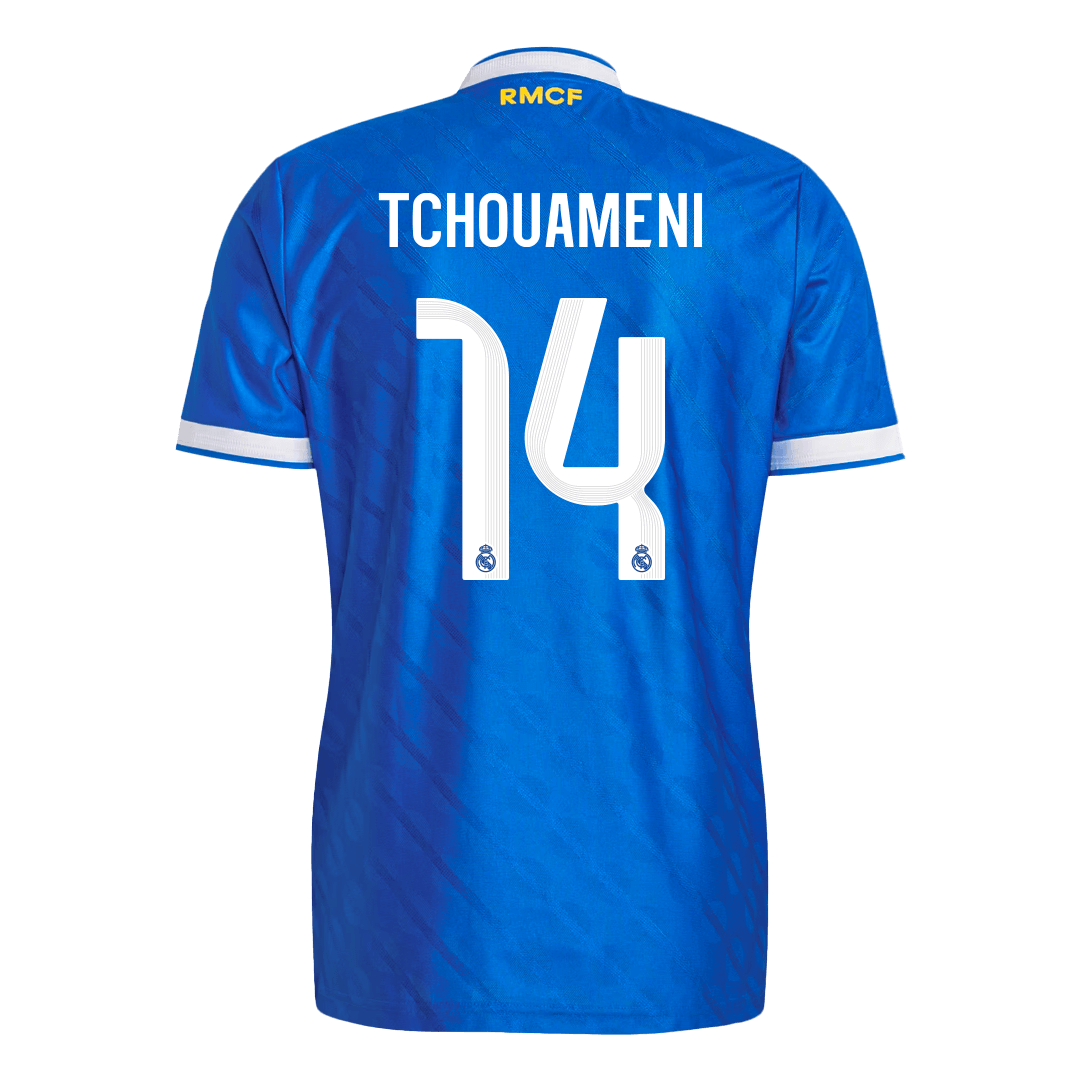 Jogador TCHOUAMENI #14 Real Madrid Fora Terceira Futebol Camisas 2025/26 Azul