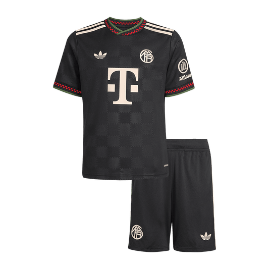 Bayern Munich Infantil Fora Terceira Conjunto (Camisa + Calção) 2025/26 Preto camisola de futebol