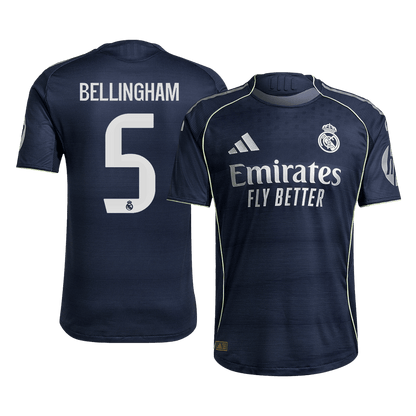 Jogador BELLINGHAM #5 Real Madrid Fora Futebol Camisas 2025/26 Marinha camisola de futebol