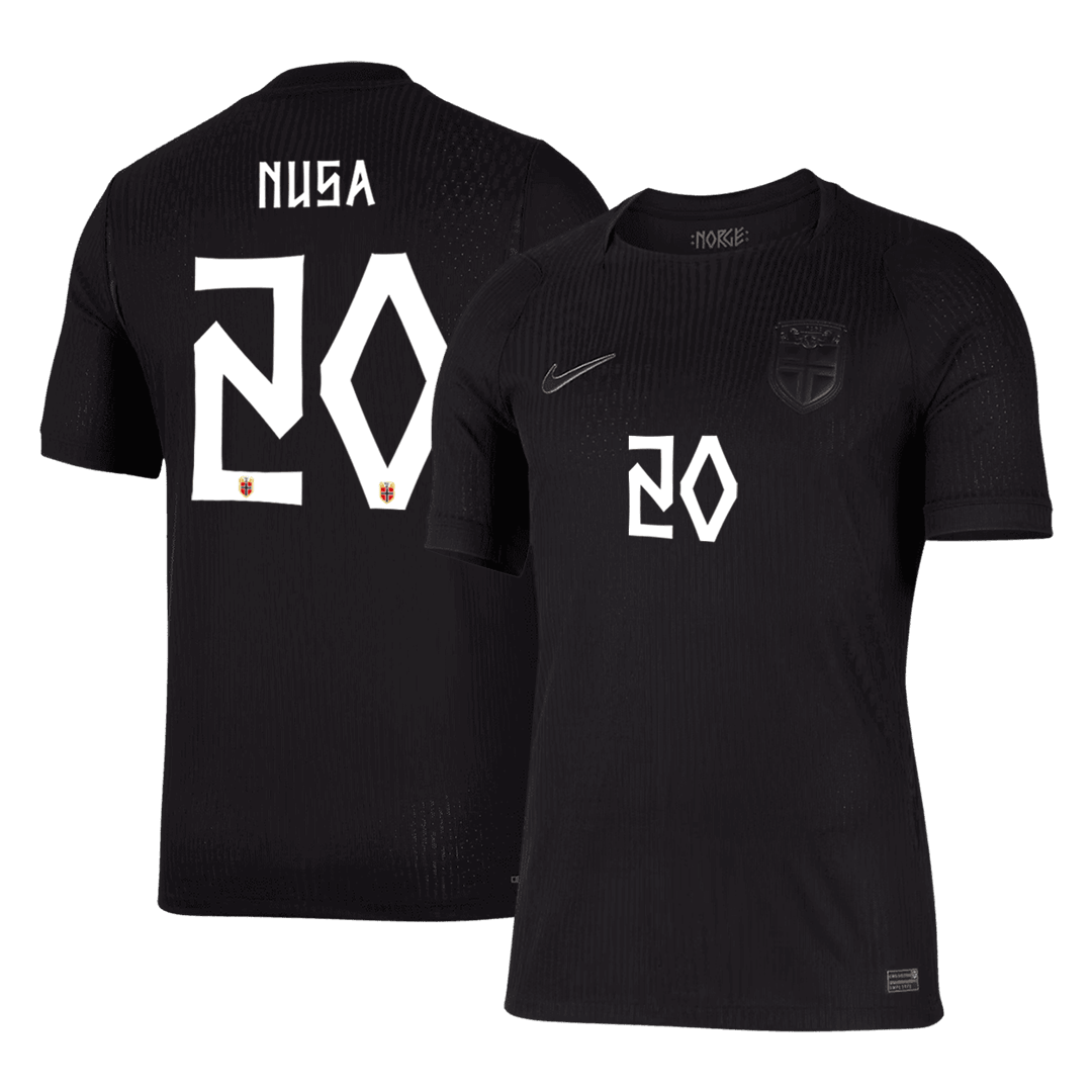 Versão do Jogador NUSA #20 Noruega Fora Copa do Mundo Futebol Camisas 2026 Preto