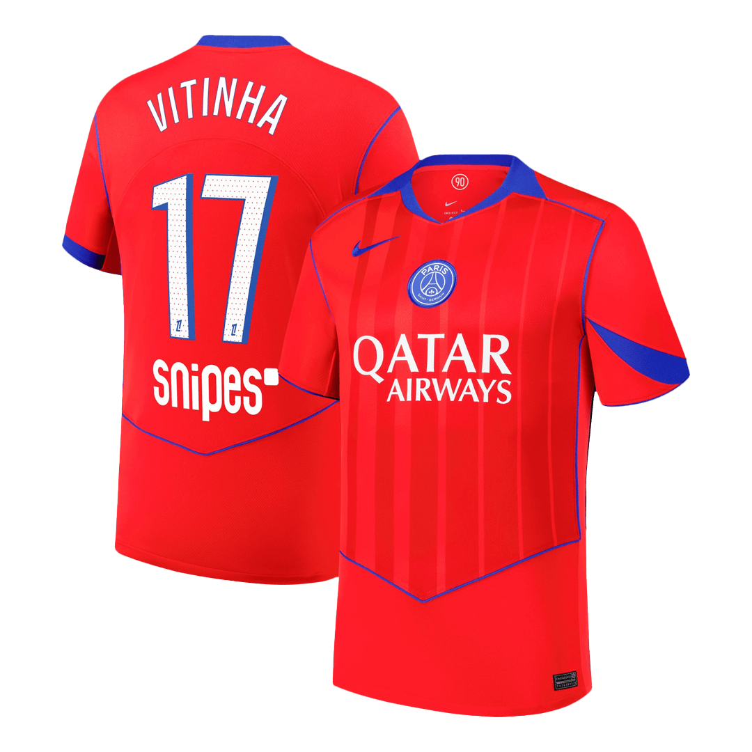 VITINHA #17 PSG Fora Terceira Camisa 2025/26 Vermelho camisola de futebol