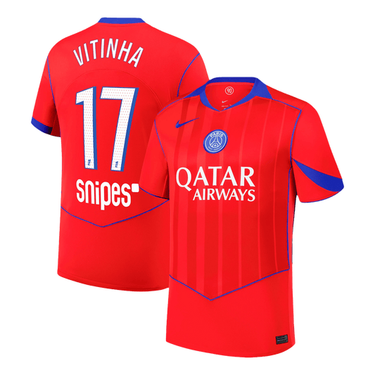VITINHA #17 PSG Fora Terceira Camisa 2025/26 Vermelho camisola de futebol
