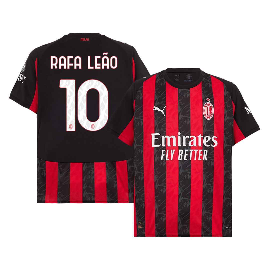 RAFA LEÃO #10 AC Milan Casa Camisa 2025/26-Vermelho & Preto camisola de futebol