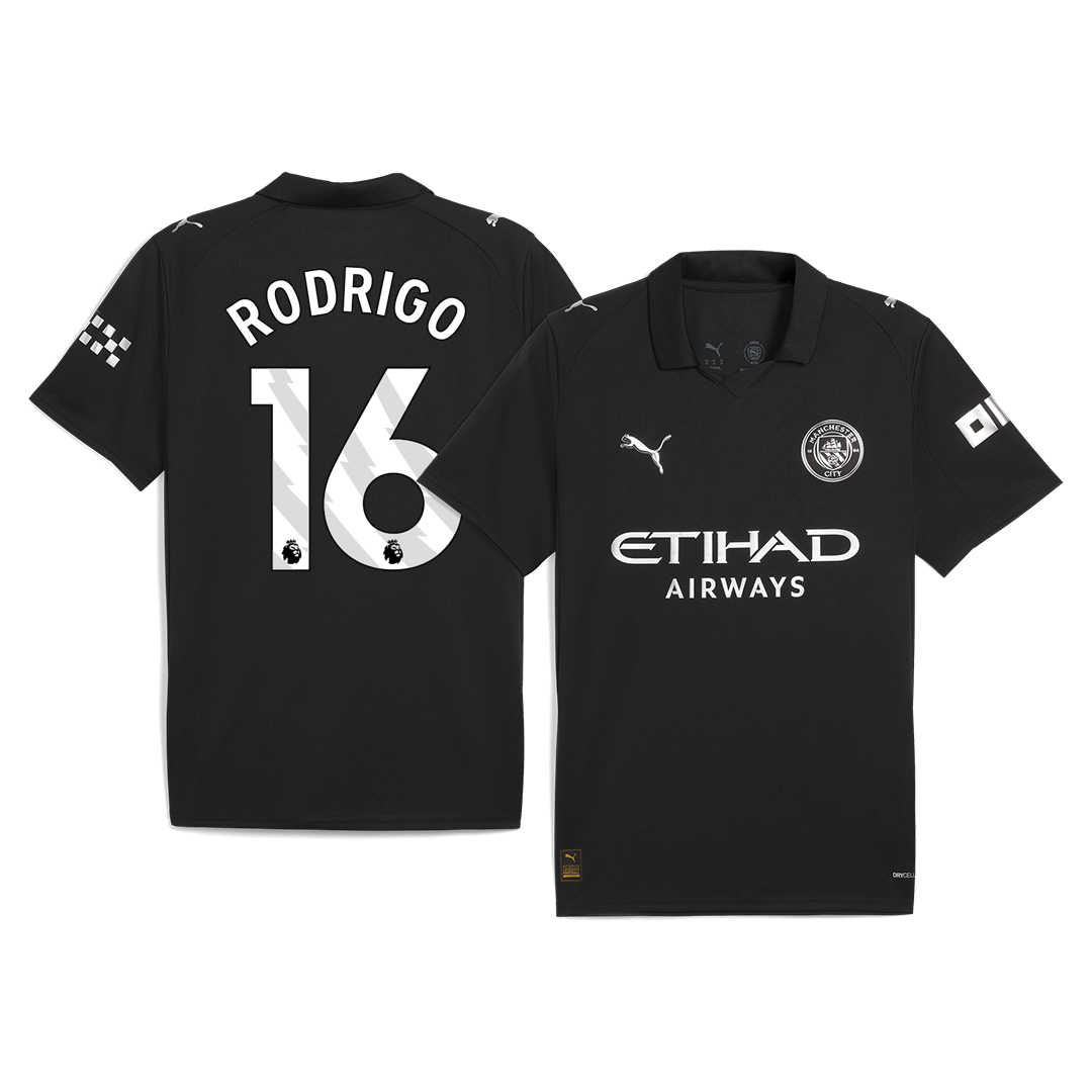 RODRIGO #16 Manchester City Fora Camisa 2025/26- Preto camisola de futebol