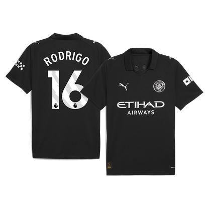 RODRIGO #16 Manchester City Fora Camisa 2025/26- Preto camisola de futebol