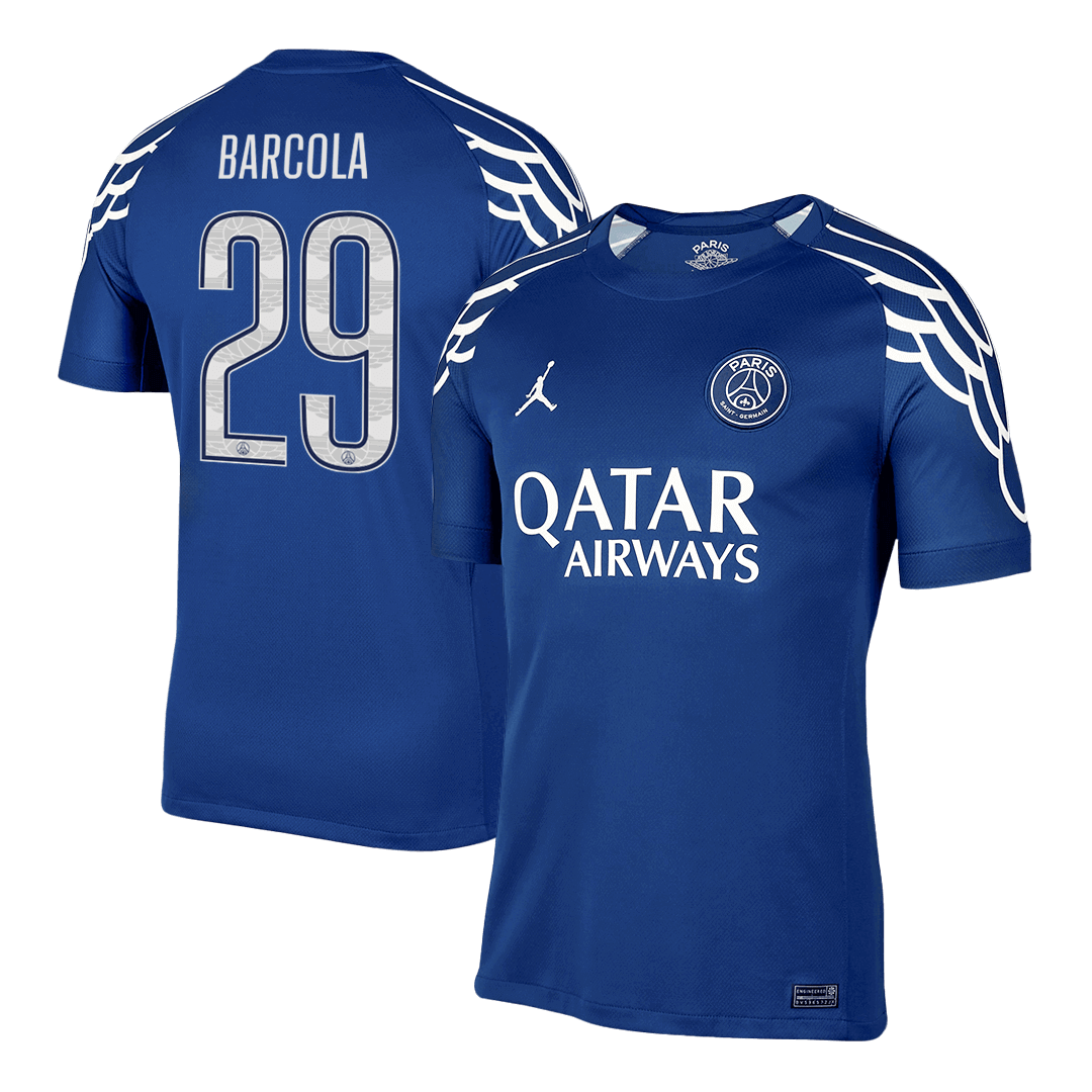 BARCOLA #29 PSG Fora Quarta Camisa Marinha - UCL camisola de futebol 2025/26