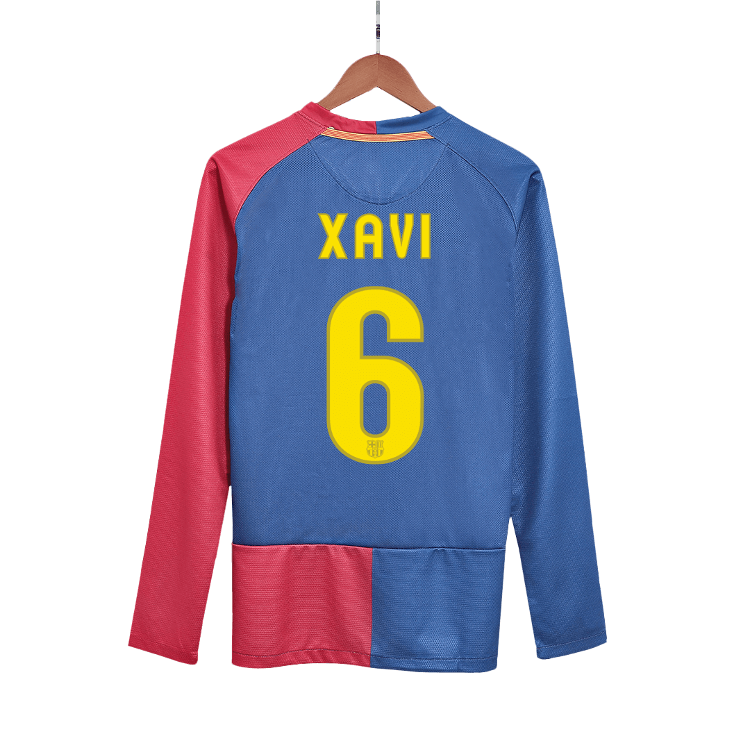 Camisola de futebol de manga comprida XAVI #6 Barcelona Retro Jersey Home 2008/09 - Final da UCL 202