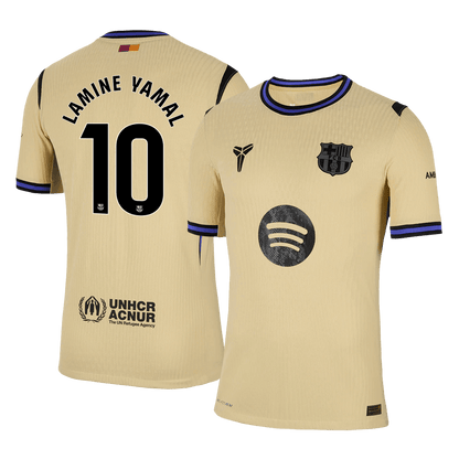 Jogador LAMINE YAMAL #10 Barcelona Fora UCL Futebol Camisas 2025/26 Amarelo - UCL camisola de futebo