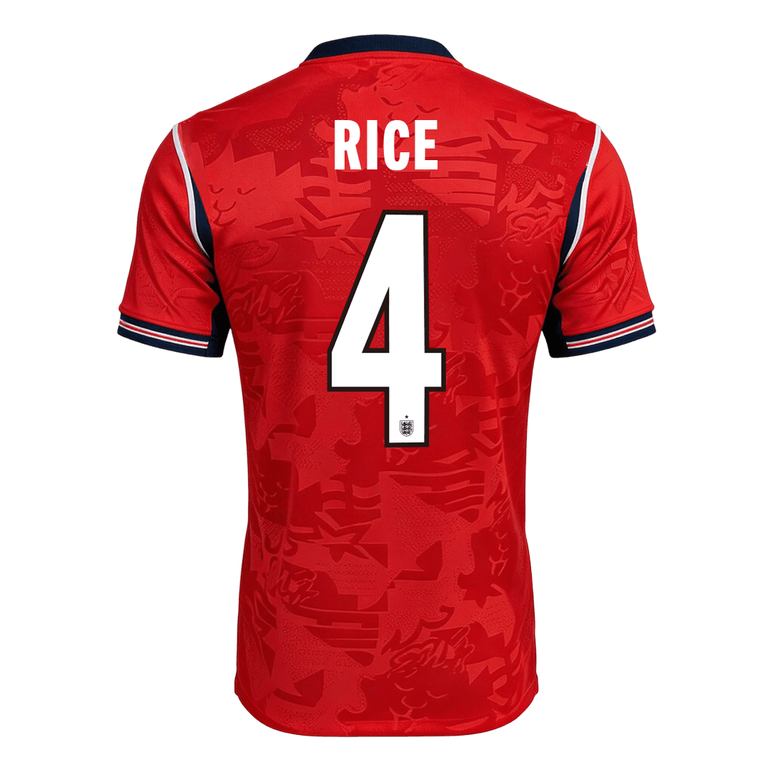 Versão do Jogador RICE #4 Inglaterra Fora Copa do Mundo Futebol Camisas 2026 Vermelho