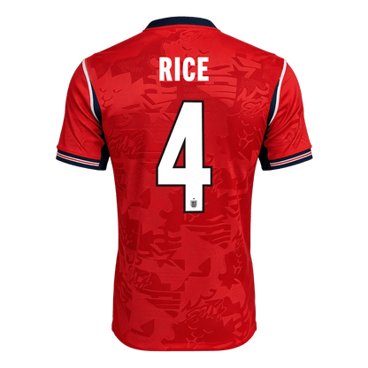 Versão do Jogador RICE #4 Inglaterra Fora Copa do Mundo Futebol Camisas 2026 Vermelho
