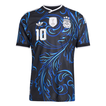 Versão do Jogador MESSI #10 Argentina Fora Copa do Mundo Futebol Camisas 2026 Preto