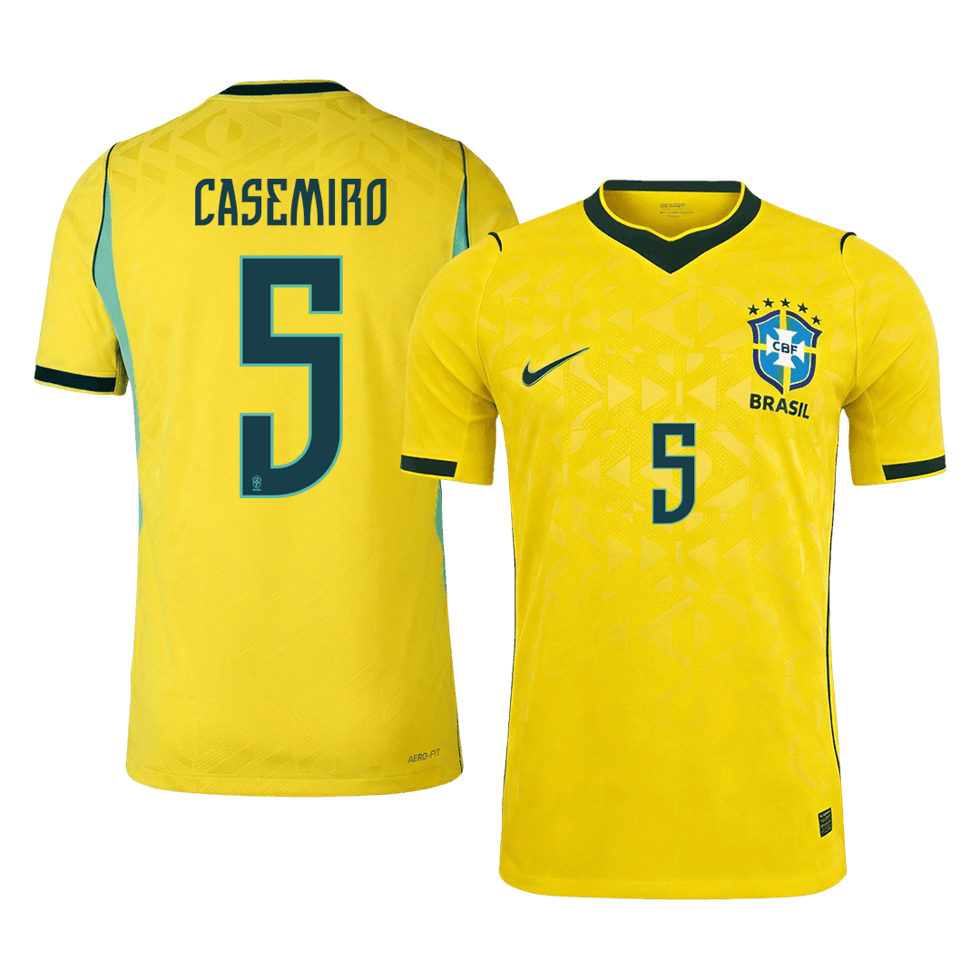 Versão do Jogador CASEMIRO #5 Brasil Casa Copa do Mundo Futebol Camisas 2026 Amarelo