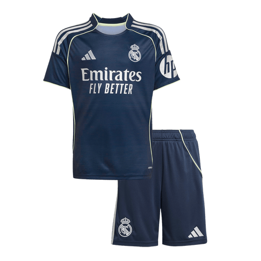 Infantil Real Madrid Fora Futebol Camisa Conjunto(Camisa+Calção) 2025/26 Azul&Marinho camisola de fu