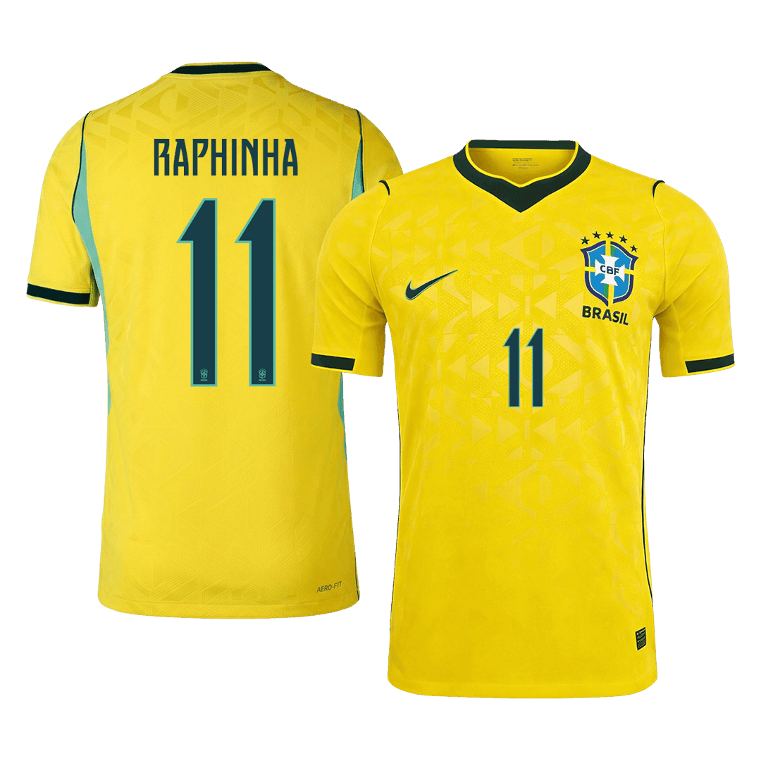 Versão do Jogador RAPHINHA #11 Brasil Casa Copa do Mundo Futebol Camisas 2026 Amarelo