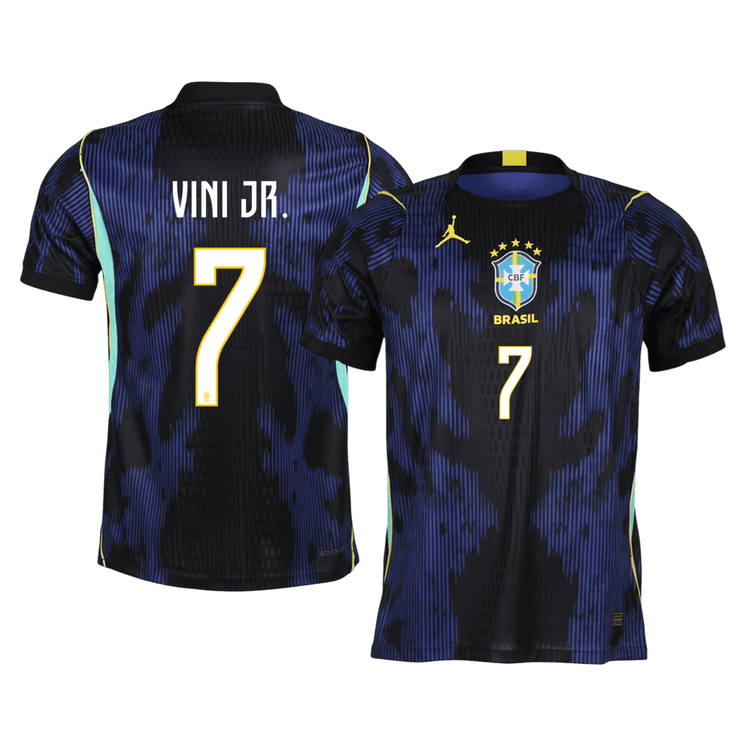 Versão do Jogador VINI JR. #7 Brazil Fora Copa do Mundo Futebol Camisas 2026 Marinha - camisola de futebol para