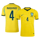 Versão do Jogador MARQUINHOS #4 Brasil Casa Copa do Mundo Futebol Camisas 2026 Amarelo