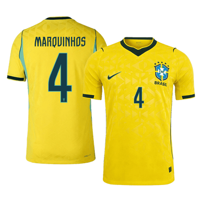 Versão do Jogador MARQUINHOS #4 Brasil Casa Copa do Mundo Futebol Camisas 2026 Amarelo