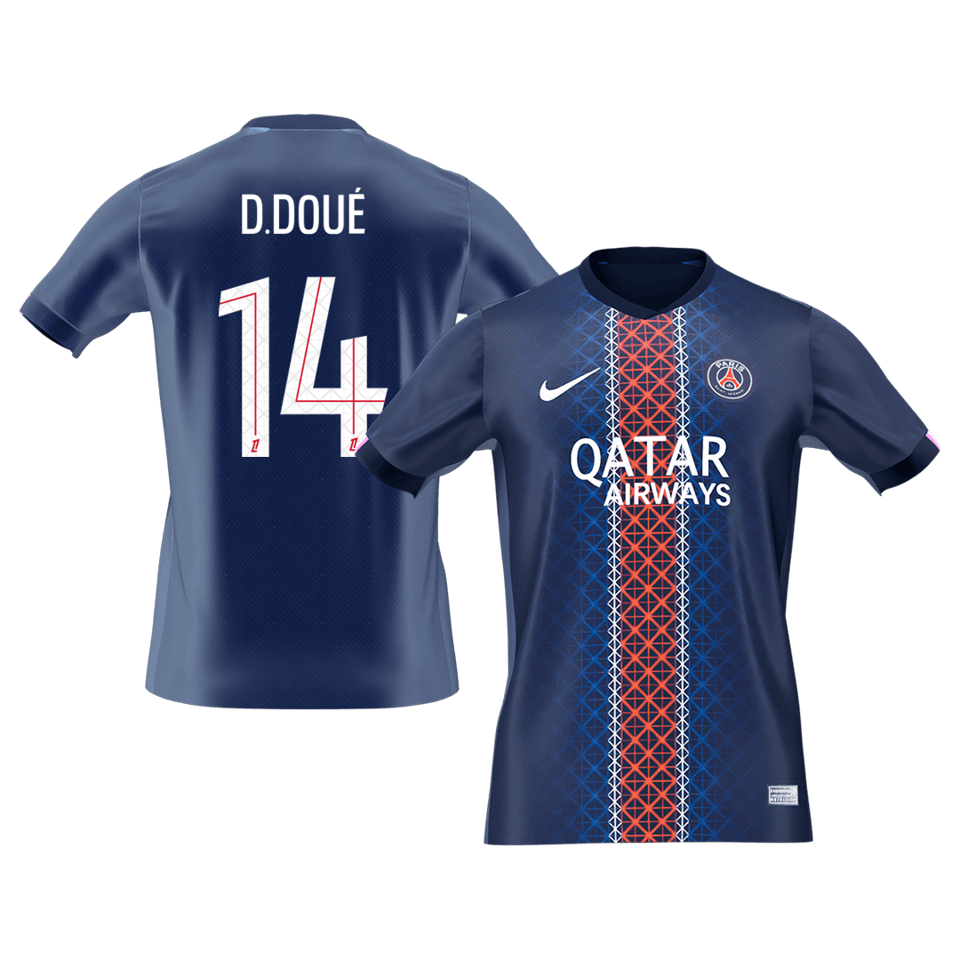 【Super Qualidade】D.DOUÉ #14 PSG
 Casa Futebol Camisa 2025/26 Marinha camisola de futebol