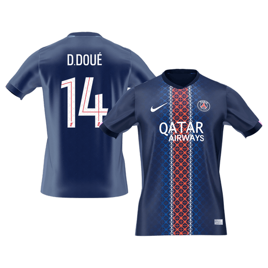 【Super Qualidade】D.DOUÉ #14 PSG
 Casa Futebol Camisa 2025/26 Marinha camisola de futebol