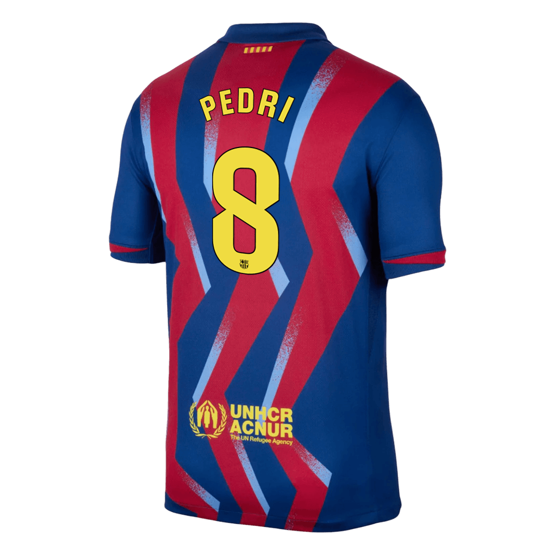 PEDRI #8 Barcelona Quarta Camisa 2025/26 Vermelho&Azul camisola de futebol