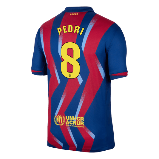PEDRI #8 Barcelona Quarta Camisa 2025/26 Vermelho&Azul camisola de futebol