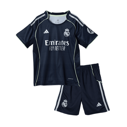Infantil Real Madrid Fora Futebol Camisa Conjunto(Camisa+Calção) 2025/26 Azul&Marinho