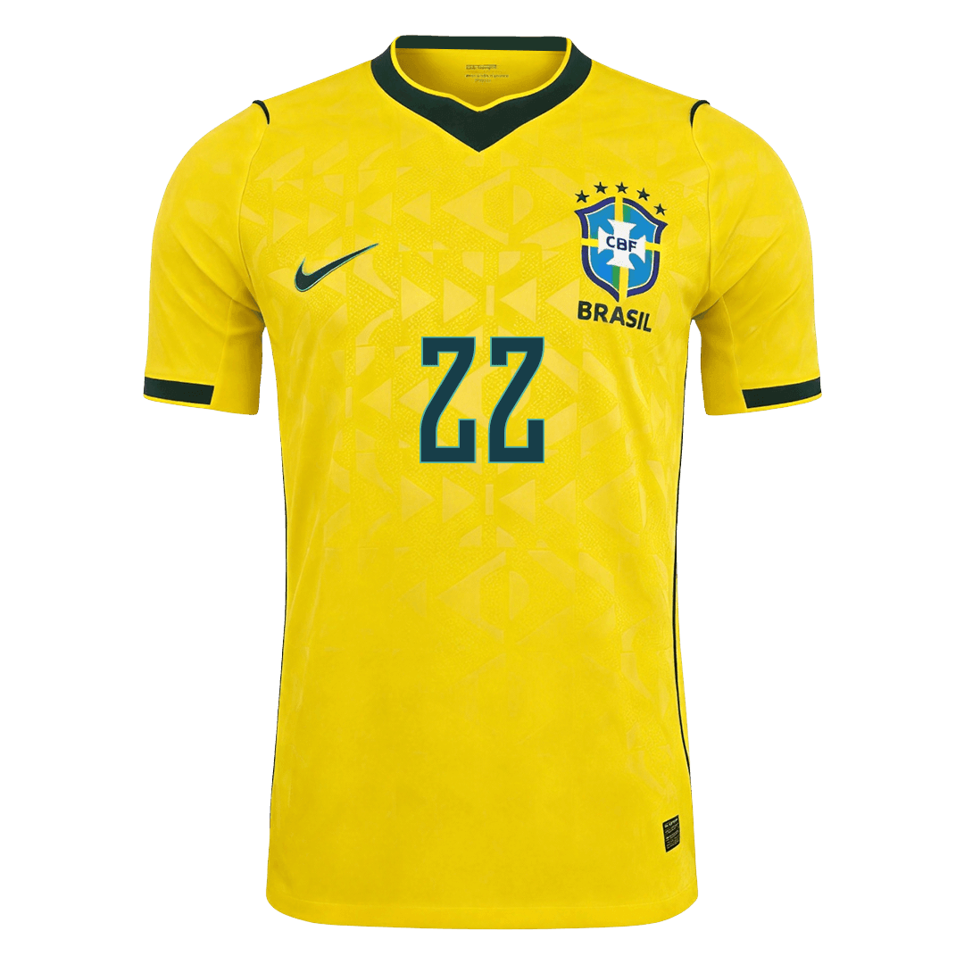 Versão do Jogador JOÃO PEDRO #22 Brasil Casa Copa do Mundo Futebol Camisas 2026 Amarelo
