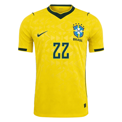 Versão do Jogador JOÃO PEDRO #22 Brasil Casa Copa do Mundo Futebol Camisas 2026 Amarelo