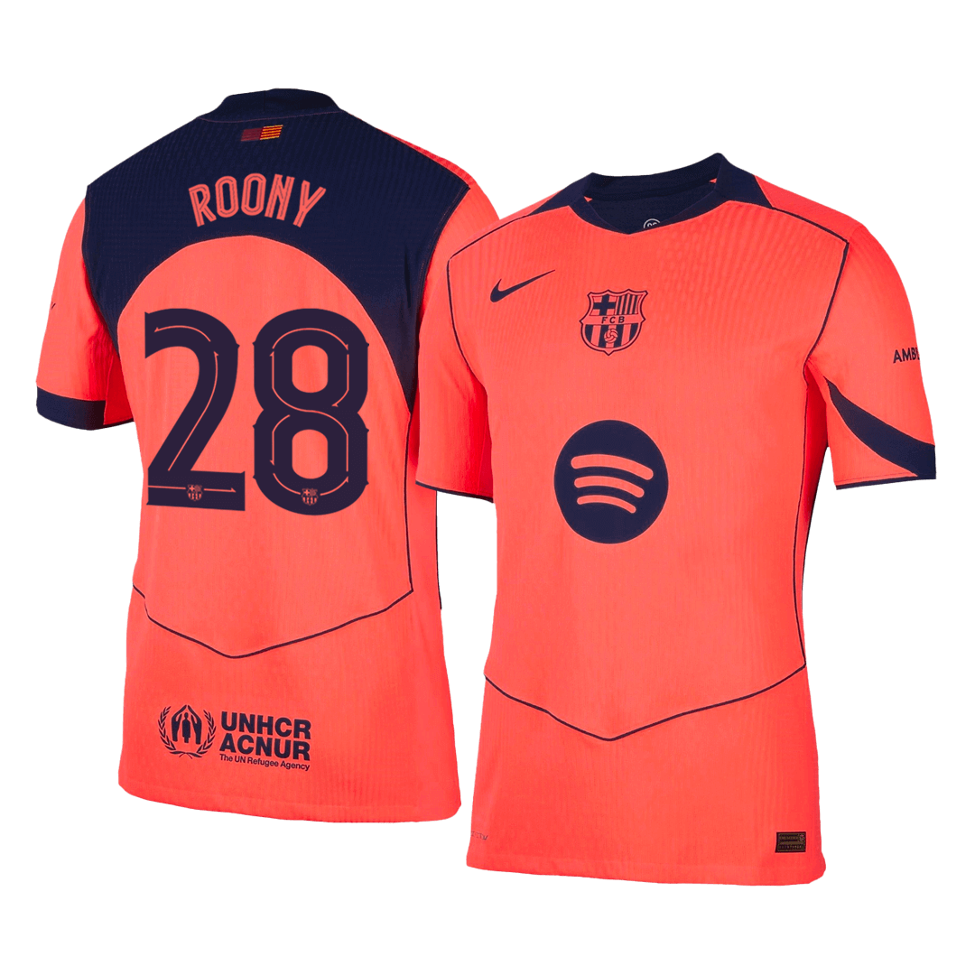 Jogador ROONY #28 Barcelona Fora Terceira Futebol Camisas 2025/26 Laranja camisola de futebol