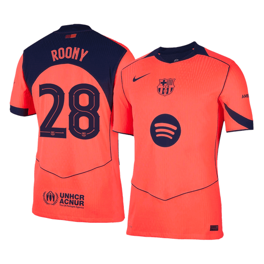 Jogador ROONY #28 Barcelona Fora Terceira Futebol Camisas 2025/26 Laranja camisola de futebol