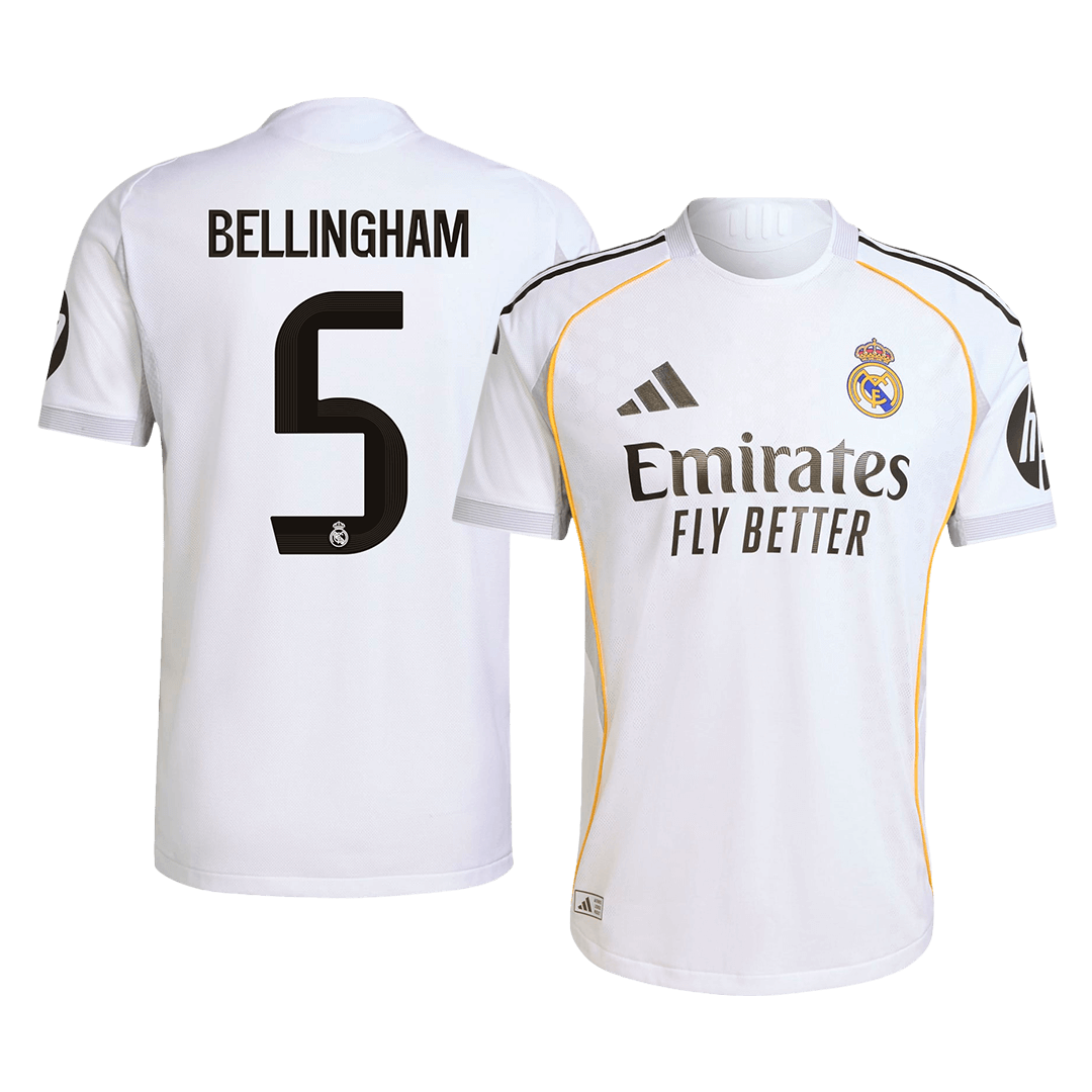 Jogador BELLINGHAM #5 Real Madrid Casa Futebol Camisas 2025/26 Branco camisola de futebol