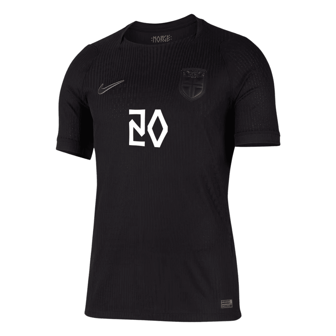 Versão do Jogador NUSA #20 Noruega Fora Copa do Mundo Futebol Camisas 2026 Preto