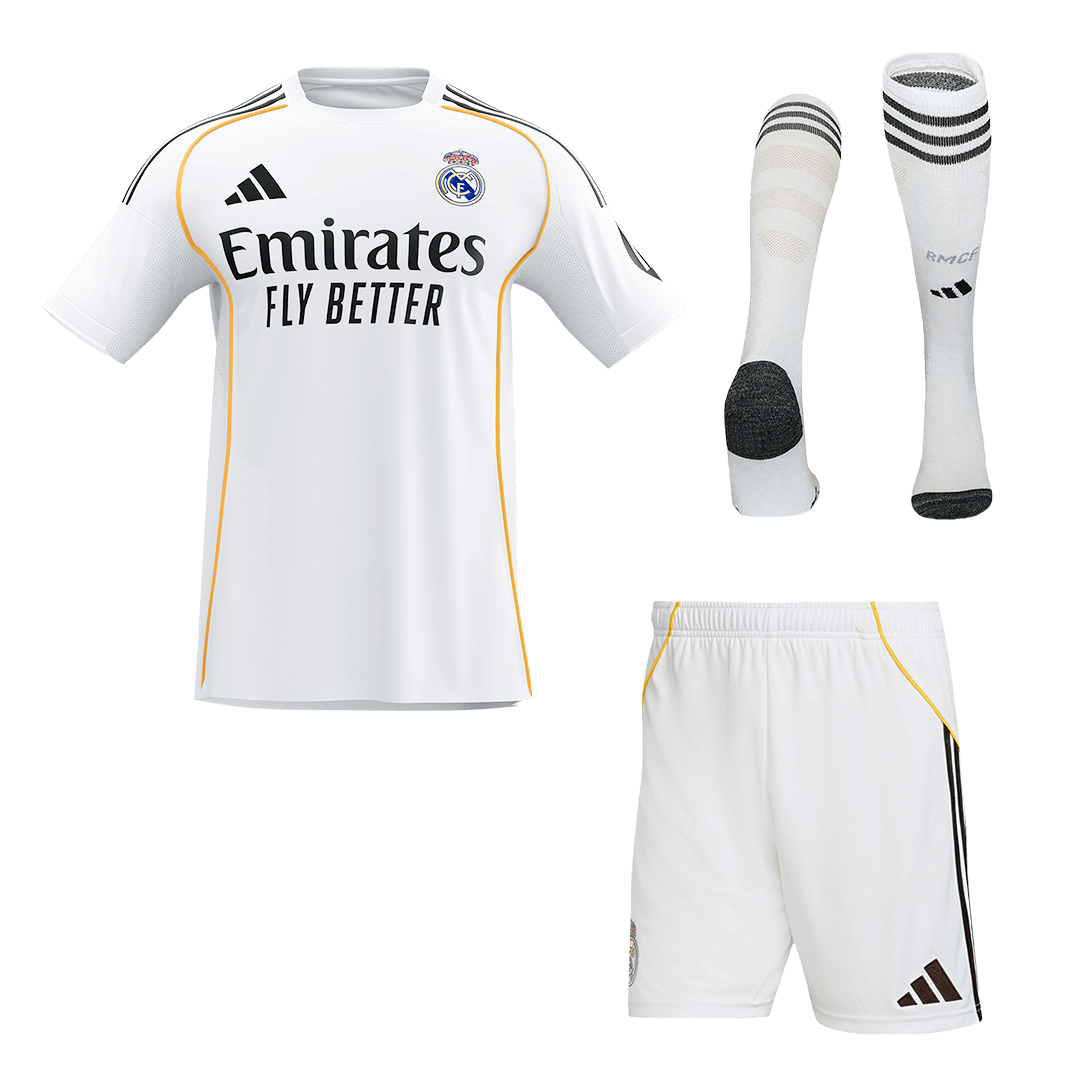 Real Madrid Casa Camisa Conjunto (Camisola + Calções+Meias) 2025/26- Branco