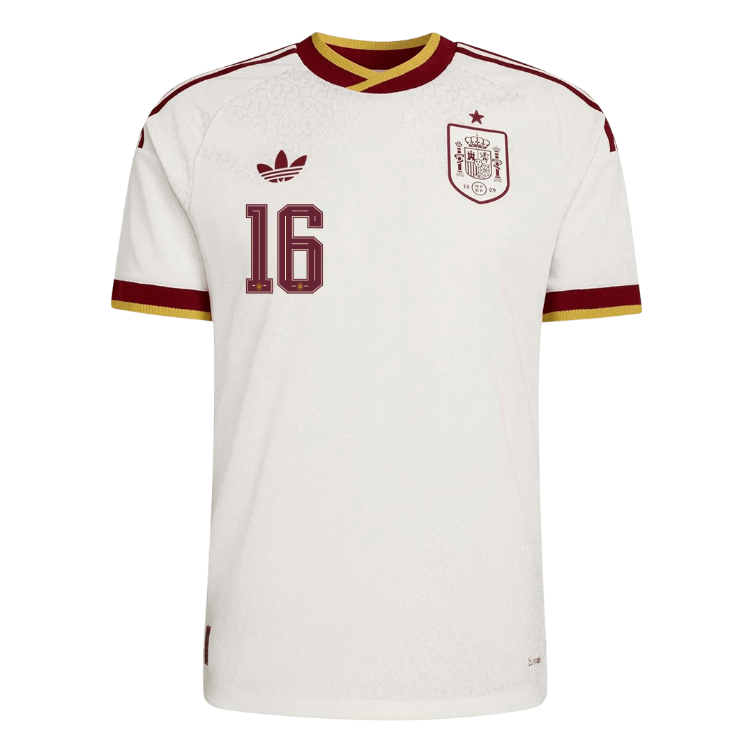 Versão do Jogador RODRIGO #16 Espanha Fora Copa do Mundo Futebol Camisas 2026 Branco