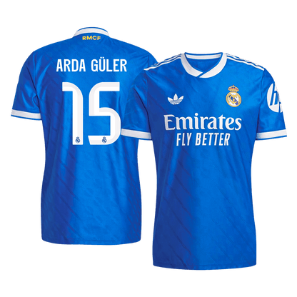 Jogador ARDA GÜLER #15 Real Madrid Fora Terceira Futebol Camisas 2025/26 Azul camisola de futebol