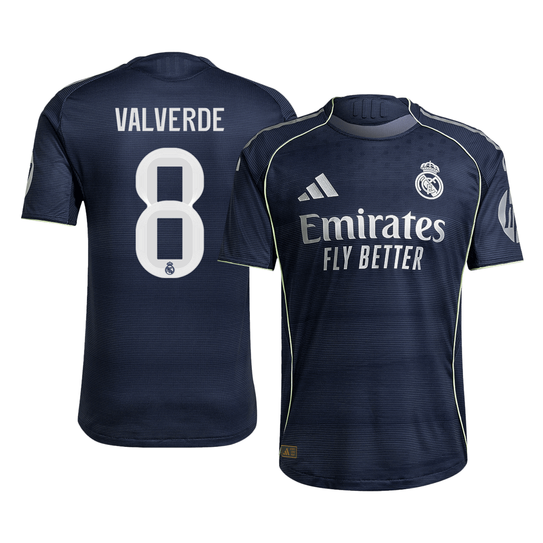Jogador VALVERDE #8 Real Madrid Fora Futebol Camisas 2025/26 Marinha camisola de futebol