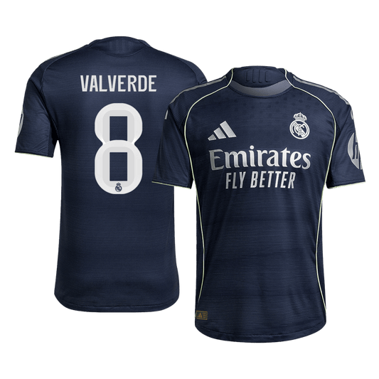 Jogador VALVERDE #8 Real Madrid Fora Futebol Camisas 2025/26 Marinha camisola de futebol