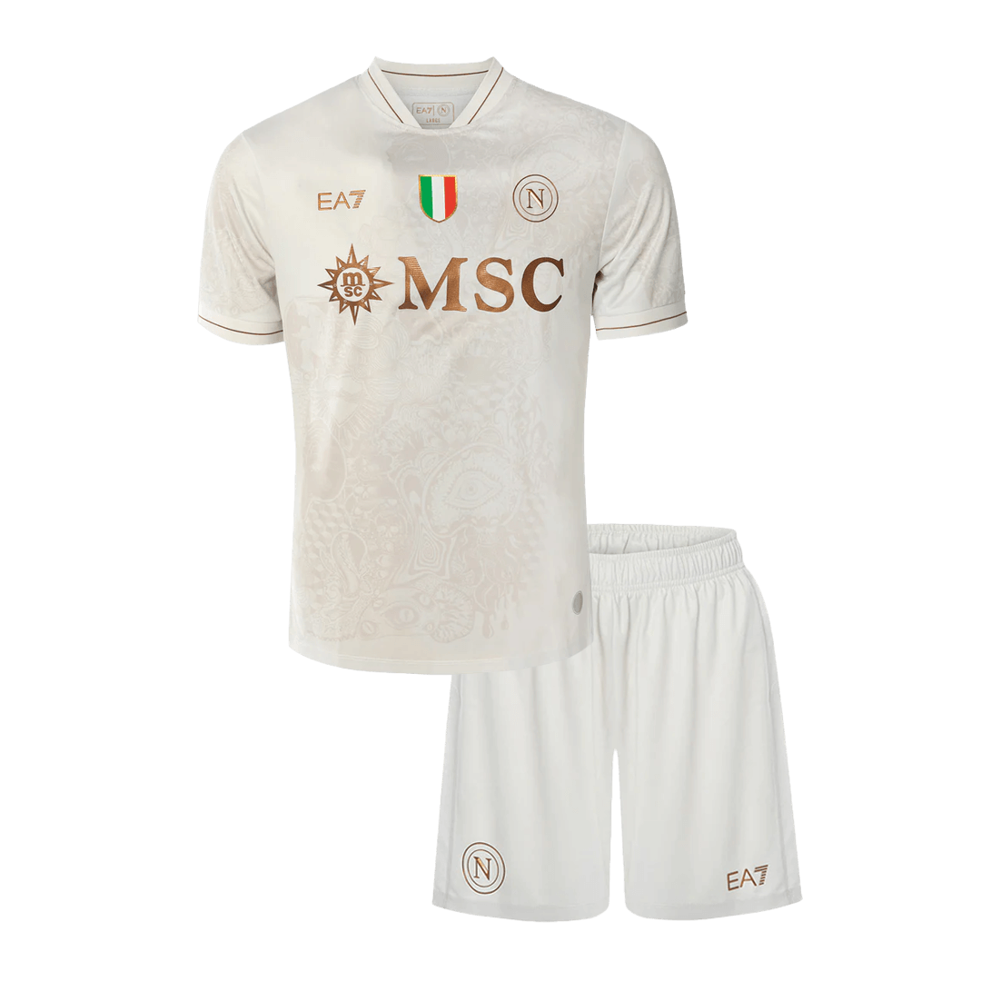 Napoli 
 Fora 
Camisas Infantis 
Conjunto 2025/26 
 Branco camisola de futebol