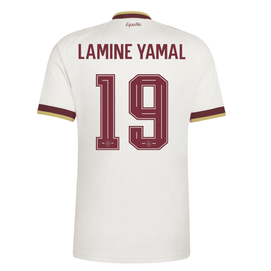 LAMINE YAMAL #19 Spain Fora Copa do Mundo Camisa 2026 Branco - camisola de futebol para adeptos em