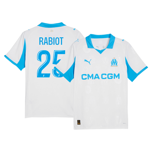 RABIOT #25 Marseille Casa Camisa 2025/26 Branco camisola de futebol