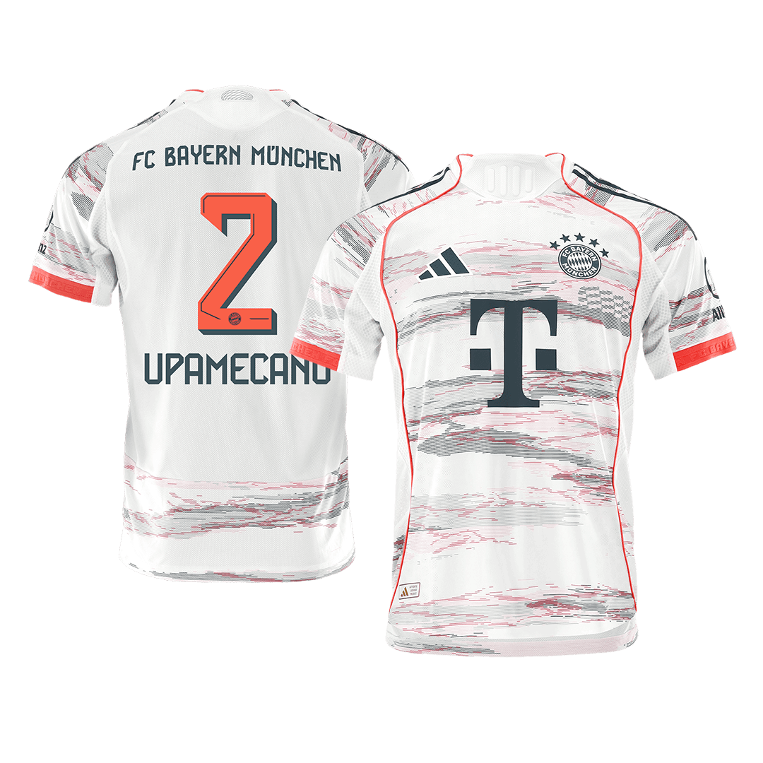 Jogador UPAMECANO #2 Bayern Munich Fora Futebol Camisas 2025/26 Branco camisola de futebol