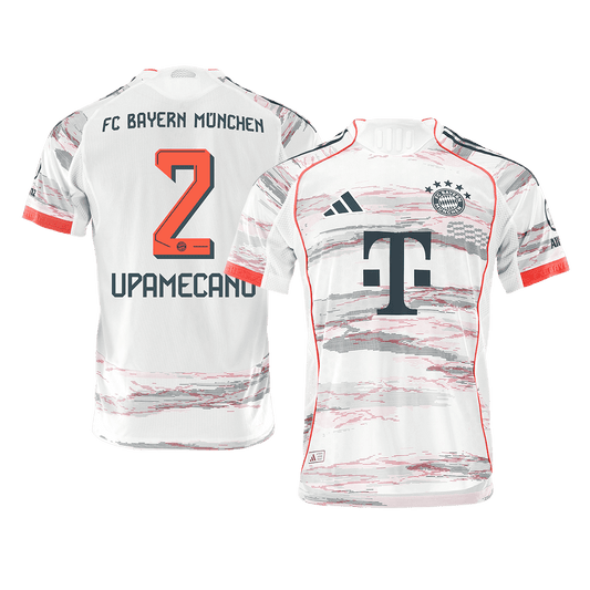 Jogador UPAMECANO #2 Bayern Munich Fora Futebol Camisas 2025/26 Branco camisola de futebol